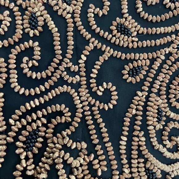 Vintage Cache Women's Sz 4 Top Cropped Silk Beaded Embellished Holiday brown - Picture 2 of 10